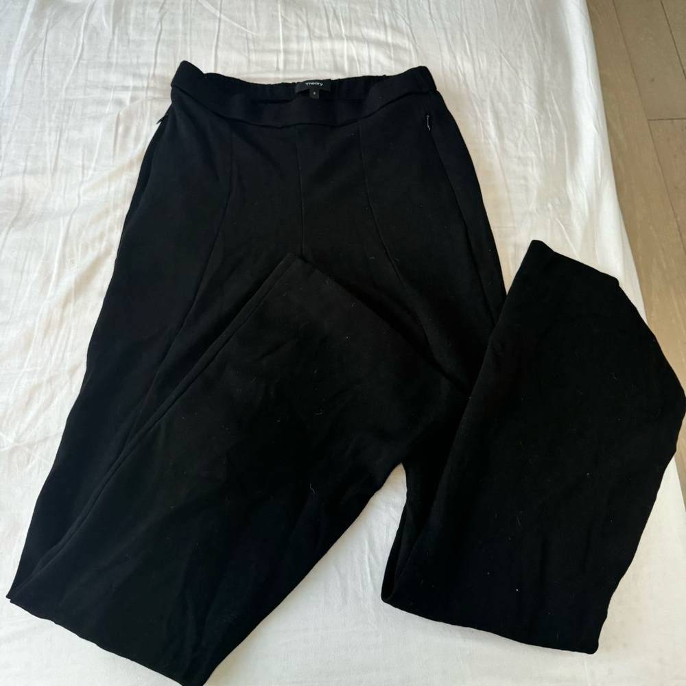 THEORY soft Black Flared Work Pants